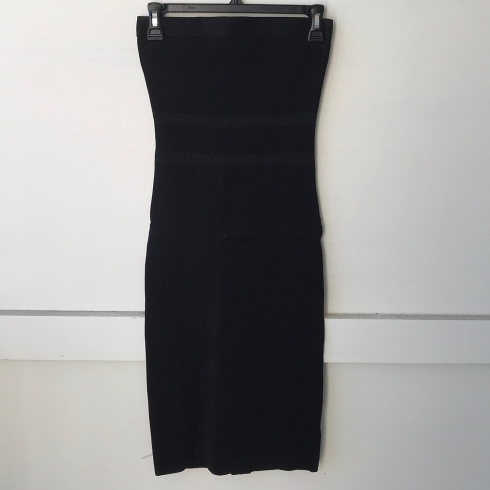 Bebe Black Ribbed Strapless Dress